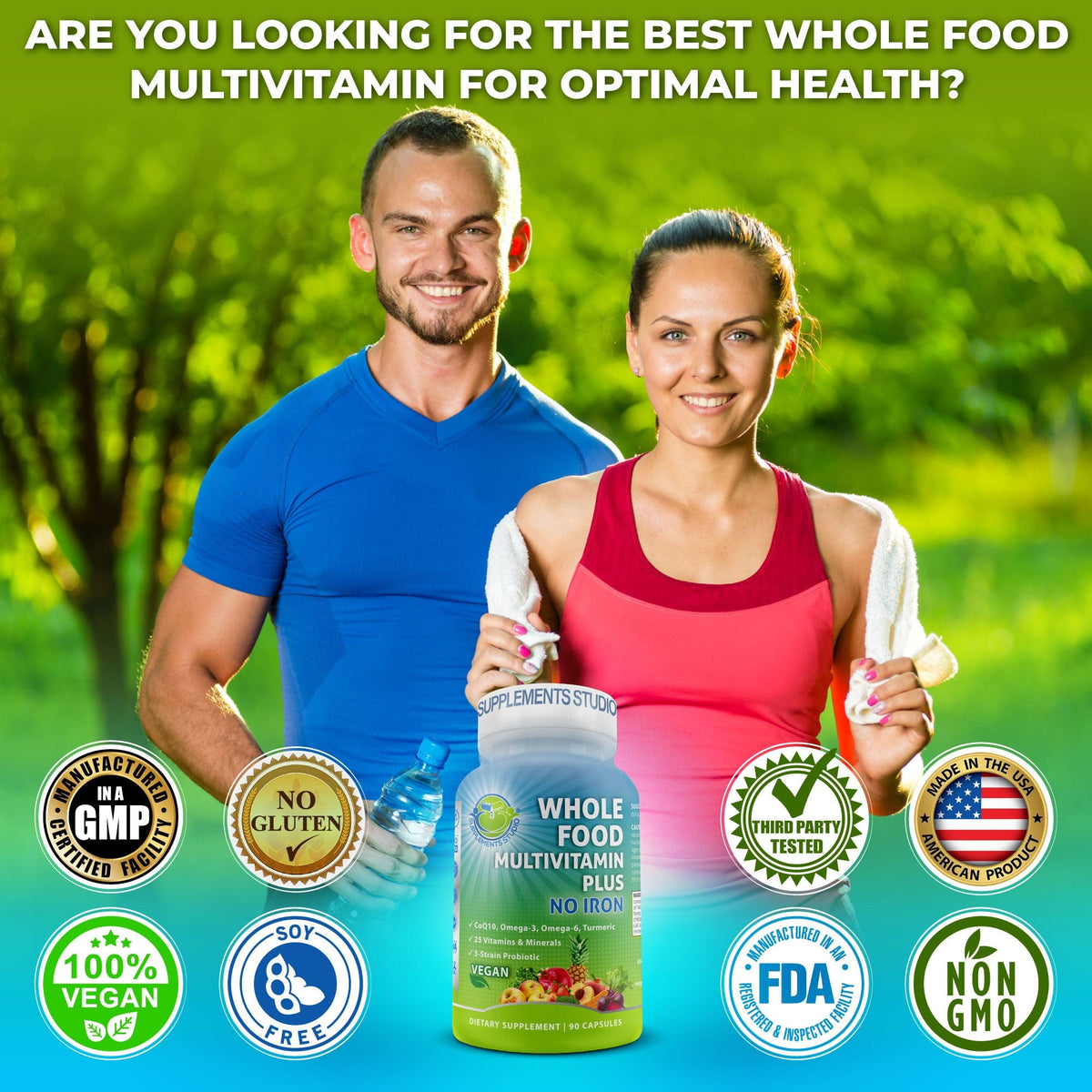 Vegan Whole Food Multivitamin without Iron for Men and Women – Supplements  Studio