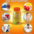 Illustration showing benefits that liposomal vitamin C helps support, including enhanced immunity, powerful antioxidant, collagen function, etc.