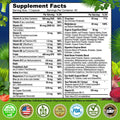 Supplement Facts label for Men’s Daily Multivitamin 50+ showing vitamins, minerals, and blends including organic superfoods, probiotics, digestive enzymes, and eye health ingredients. 60 servings per bottle. No fillers or excipients.