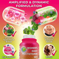 Women's Daily Multivitamin 50+ with an amplified formulation featuring organic superfoods, digestive support, biotin, eye support with lutein and zeaxanthin, and essential vitamins and minerals.