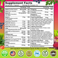 Supplement Facts panel for a women's multivitamin with 60 servings per container. Includes vitamins, minerals, probiotics, digestive enzymes, organic superfoods, and eye health blend. Features no fillers or excipients.