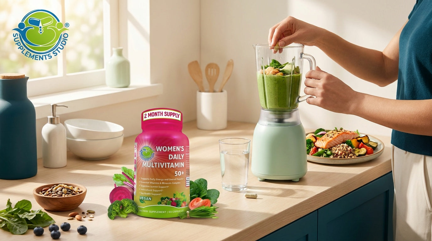 Easy to Swallow Vegan Daily Multivitamin for Women 50+ with Biotin, Eye and Gut Support & Superfoods