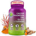 Plant-Based Calcium 500mg (Aquamin) - Vegan Calcium Magnesium Zinc D3 + Vitamin K2, Organic Turmeric & BioPerine