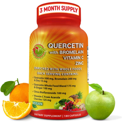 quercetin with bromelain, vitamin c, zinc enriched with whole foods - 180 count - vegan