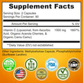Liposomal Vitamin C Liquid 180 capsules supplements facts. serving size 2 capsules, servings per container 90.