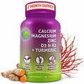 180 count Plant-Based Calcium 500mg (Aquamin), Magnesium, Zinc, D3 & K2, Organic Turmeric