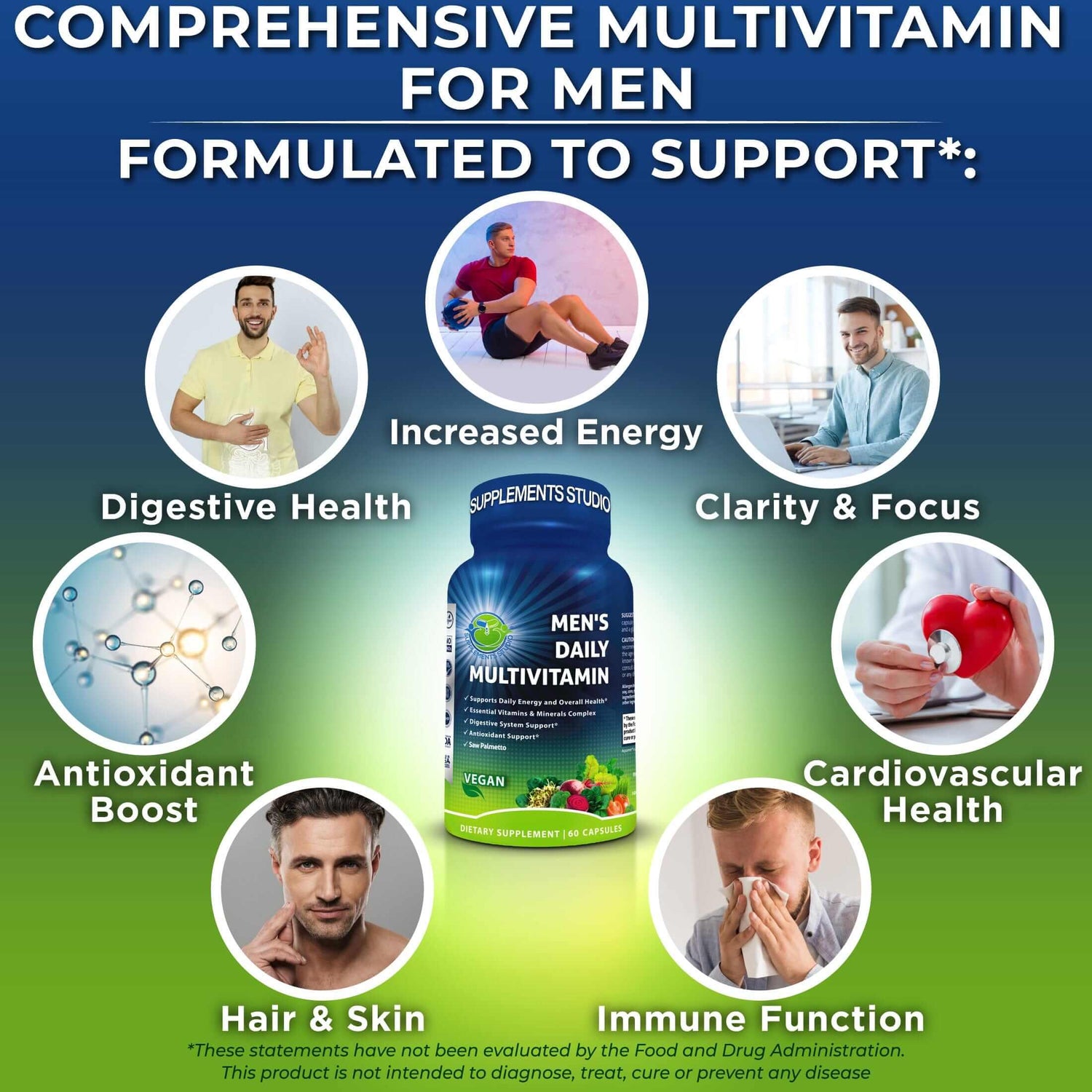 Vegan Daily Multivitamin for Men with Saw Palmetto, Probiotics, Enzyme