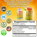 Liposomal Vitamin C Liquid 180 capsules supplements facts. serving size 2 capsules, servings per container 90.